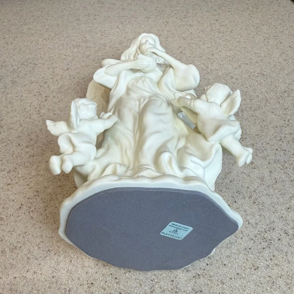 VTG PartyLite White Bisque Angel with Cherubs Taper Candle Holder Figurine P0434